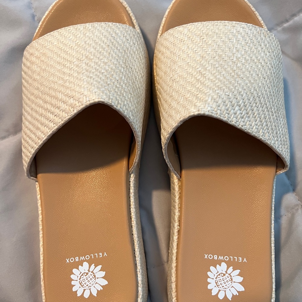 Yellow box slip on wedges